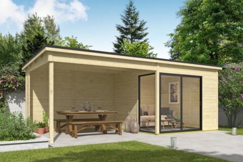 8711615183072 1060261 Outdoor Life Products Tuinhuis Blokhut met Overkapping Julia 295x295 + Aanbouw 2 min