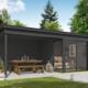 8711615183096 1060263 Outdoor Life Products Tuinhuis Blokhut met Overkapping Julia 295x295 + Aanbouw Carbon Grey 2 min